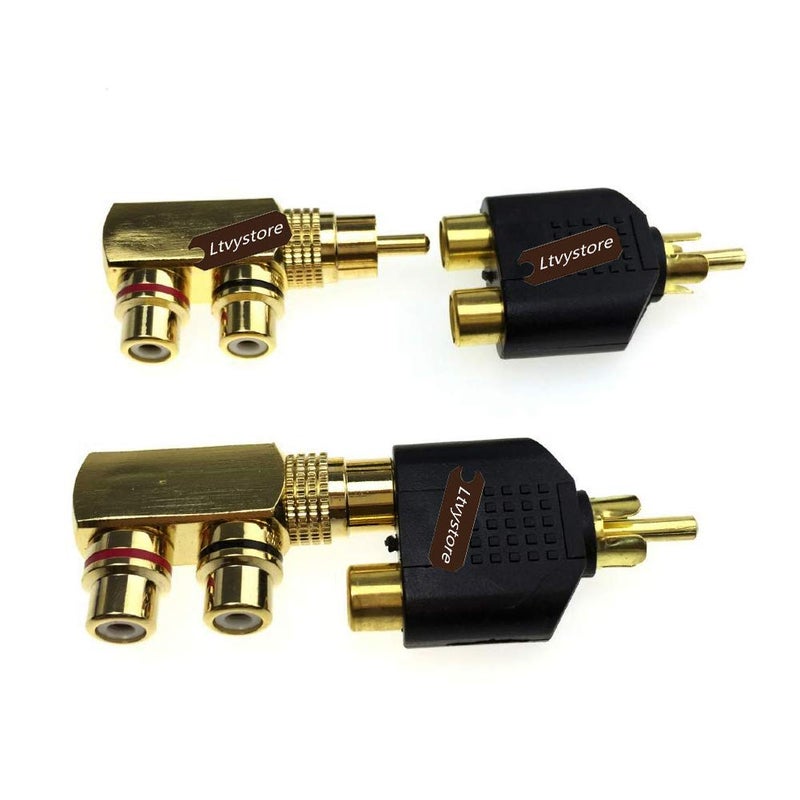 Ltvystore 2Pcs RCA Male to 2 Female Right Angle Plug Splitter Adapter Connector & 5 Pcs Audio Video Gold Male to 2 Female Coupler Adapter - Image 5
